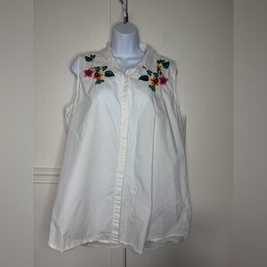 Athena Marie Sleeveless White Embroidered Button-Front Blouse size XL